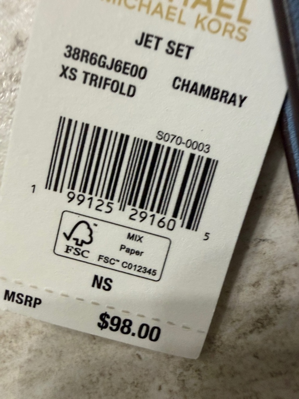 Michael Kors chambray MK Logo Trifold Wallet with Gold Hardware..not - Picture 2 of 5